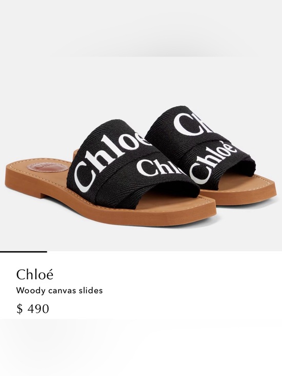 Chloe Shoes - Chloé Black Logo Woody Canvas Slide Sandals (Sz 37)